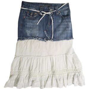 REFUGE PREMIUM Upcycled Below Knee White Ruffled Denim Jean Skirt -  Women's 3